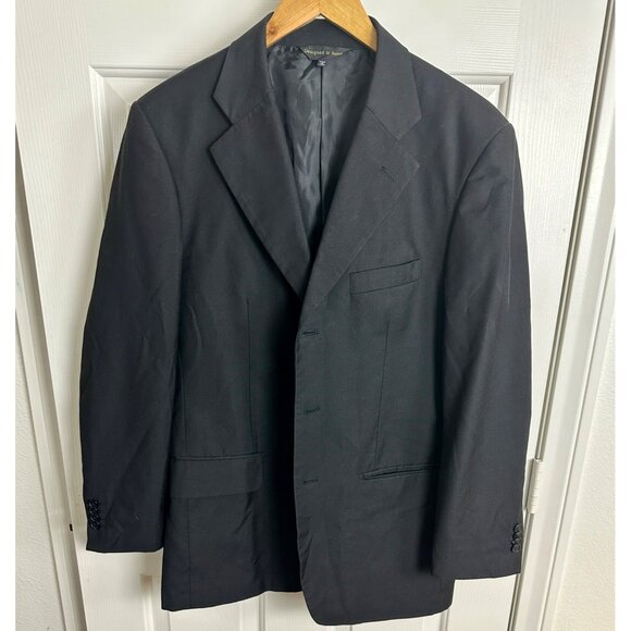 Mens Black Cotton Polished Polyester Suit Jacket Blazern by Designed in Rome Bra - Picture 15 of 16